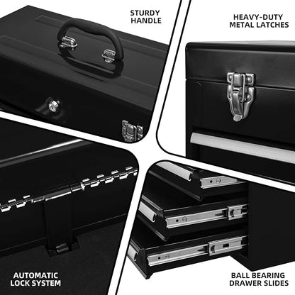 Metal Tool Box with 4 Drawers Portable Steel Tool Chest with Metal Cylinder - Image 9