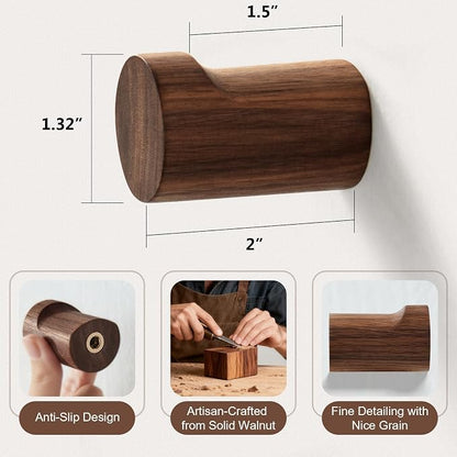 Wooden Wall Hooks 6 Pack, Modern Decorative Coat Hook Wall-Mount, Handmade - Image 6