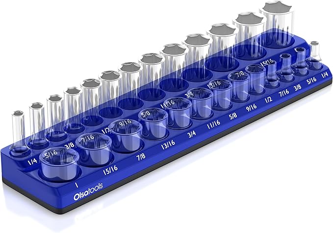 Olsa Tools Magnetic Socket Organizer | 3/8-inch Drive | SAE Blue | Holds 26 by OlsaTools