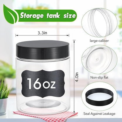 36PCS16OZ Plastic Jars with Screw On Lids, Labels Refillable Empty Round Slime - Image 2