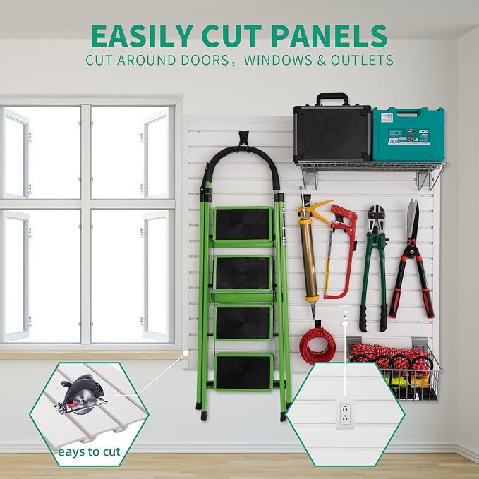 Slatwall Panel 4x4 ft Garage Mounted Storage, Peg Board Tool Organization PVC - Image 5