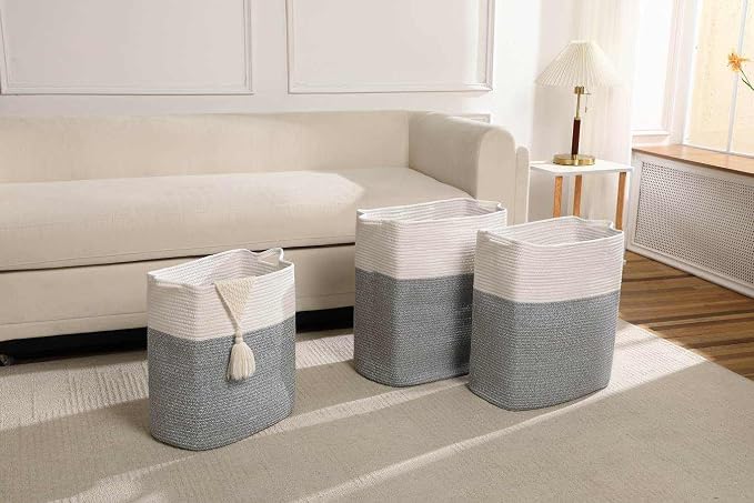 Tall Laundry Basket With Handles, Woven Cotton Rope Big Laundry Hamper Sorters - Image 6