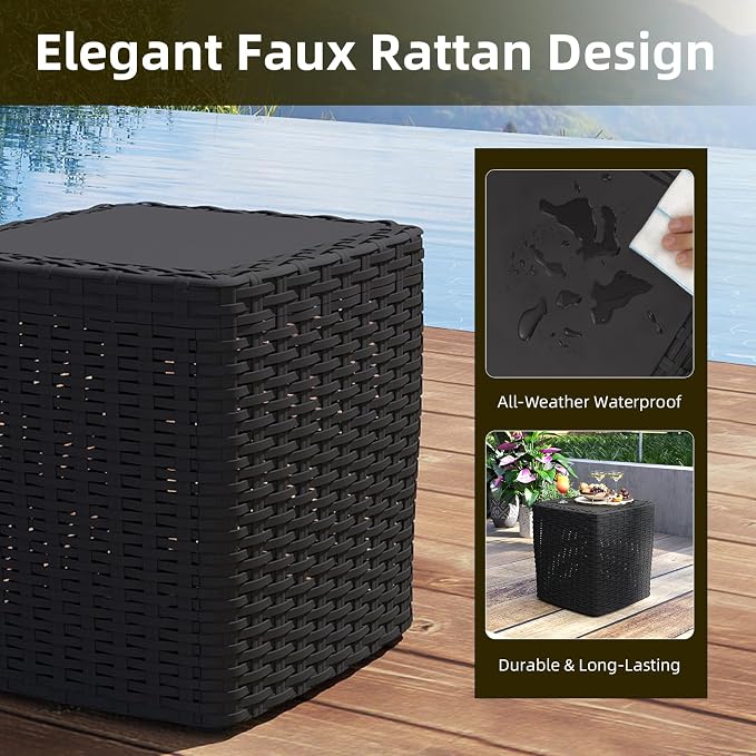 35 Gallon Outdoor Storage Box, Faux Rattan Deck Box - Image 3