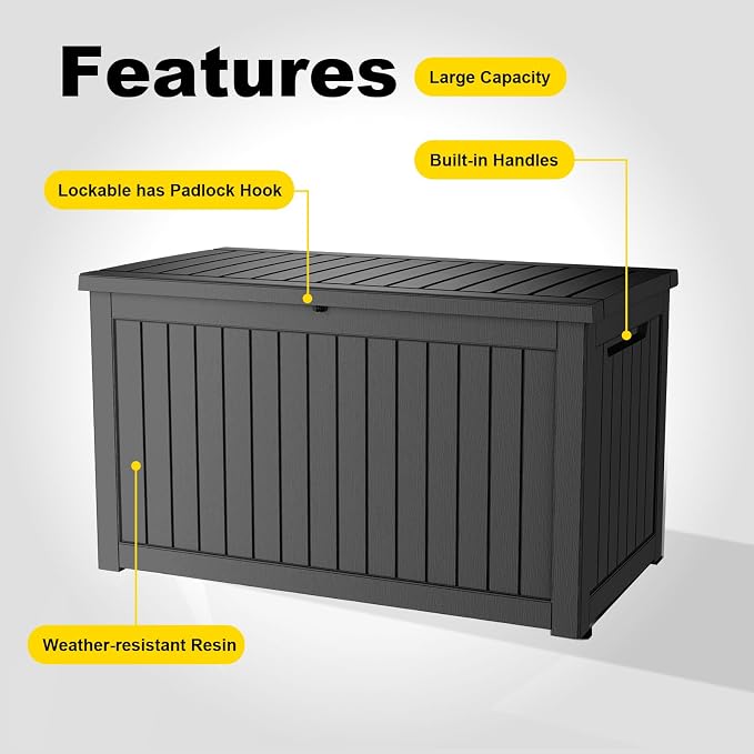 280 Gallon Outdoor Deck Box, Storage Lockable Waterproof Patio Furniture - Image 5