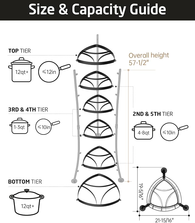 KES 264 Lbs Capacity Freestanding Pot Rack, 6-Tier Cast Iron Cookware Stand - Image 6