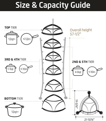 KES 264 Lbs Capacity Freestanding Pot Rack, 6-Tier Cast Iron Cookware Stand - Image 6