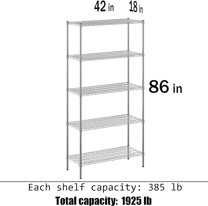 18" Deep x 42" Wide x 86" Height Wire Shelving Kit | 5-Tier | NSF Commercial - Image 3