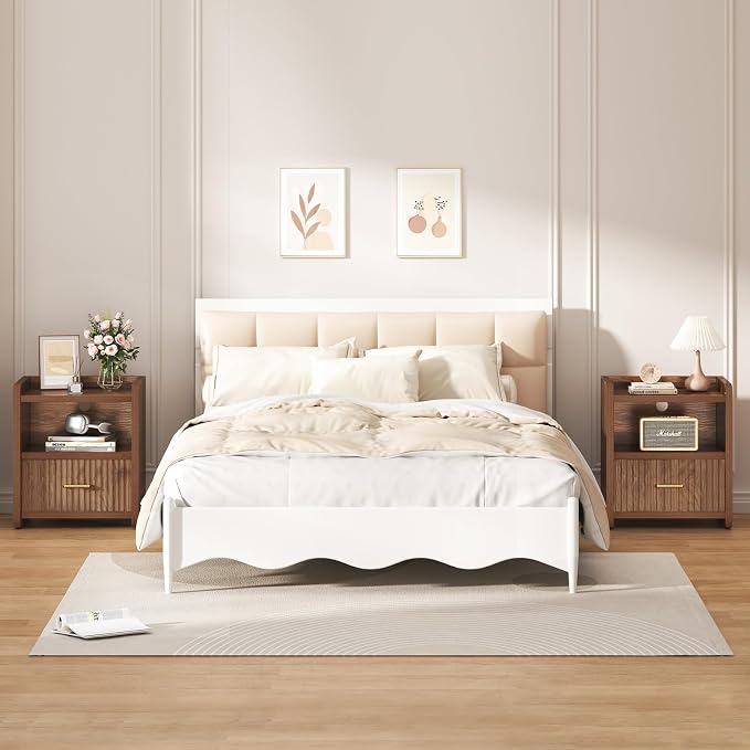 Night Stand with Charger Station, Fluted Nightstands Set of 2 with Drawer - Image 3