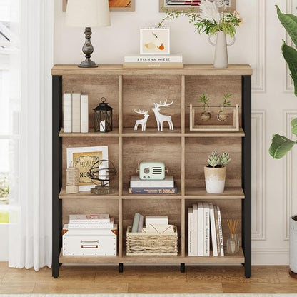 FATORRI 9 Cube Storage Bookshelf, 4 Shelf Book Shelf, Farmhouse Wood and Metal - Image 5