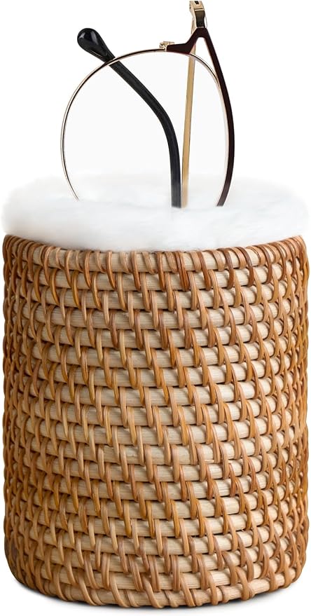 Mkono Glasses Holder for Nightstand Rattan Plush Lined Protective Glasses Stand by Mkono