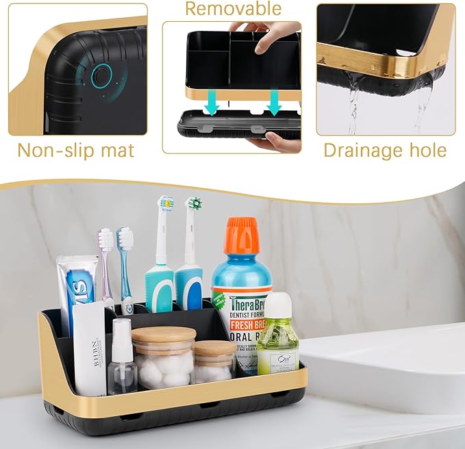 Gold Toothbrush Holders for Bathrooms Countertop Organizer - Image 4