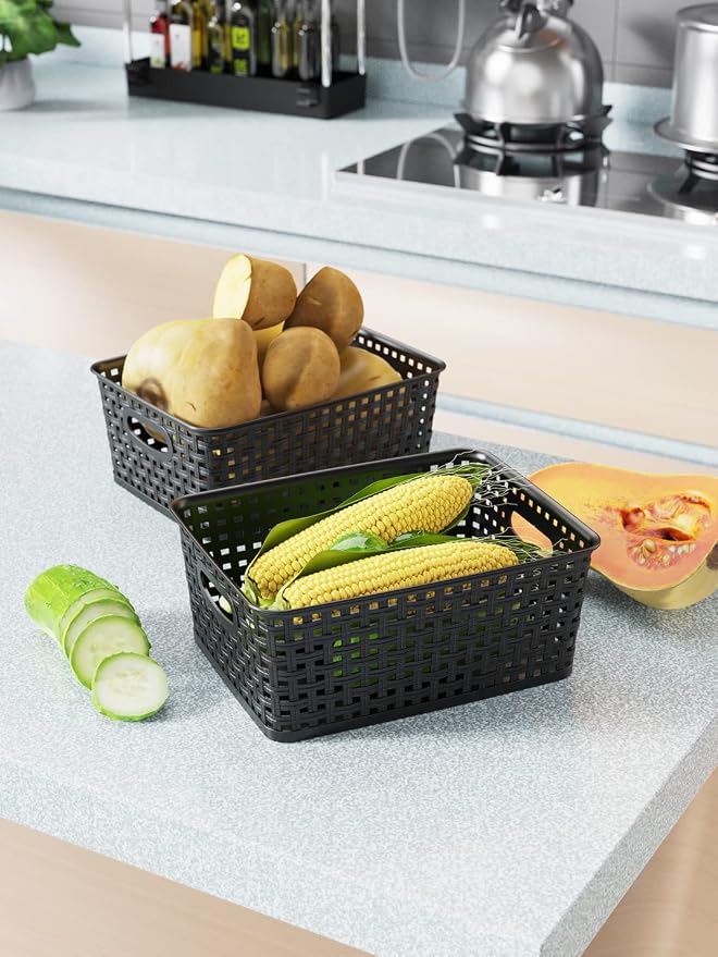 WYT 12-Pack Plastic Small Shelf Storage Weave Baskets - Image 5