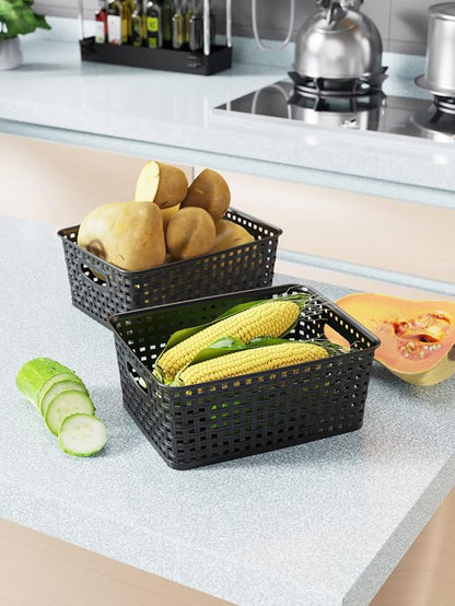 WYT 12-Pack Plastic Small Shelf Storage Weave Baskets - Image 5