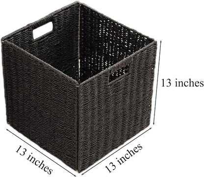Handwoven Paper Woven Cube Basket Organizer - Image 2