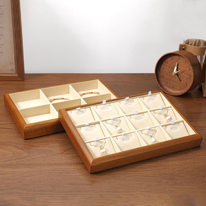 Oirlv Solid Wood 12 Grid Jewelry Organizer Tray Jewelry Drawer Organizer - Image 4