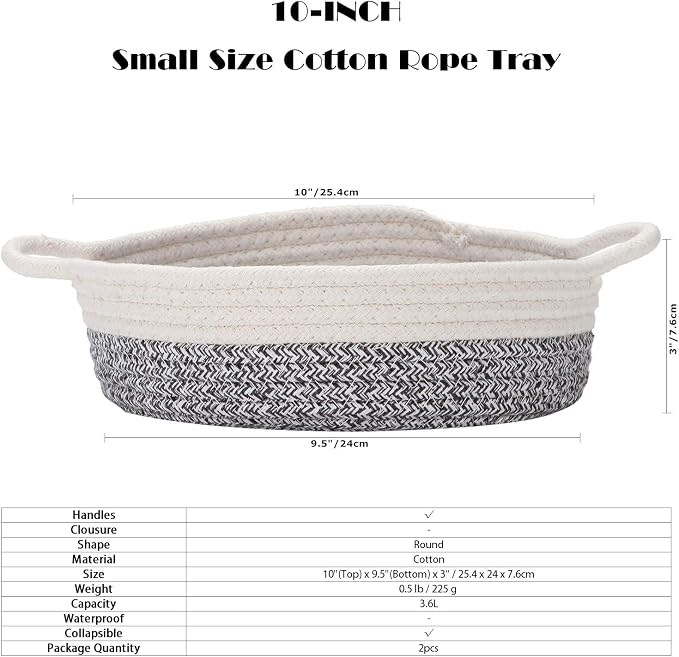 Sea Team 2-Pack Cotton Rope Baskets, 10 x 3 Inches Small Woven Storage Basket - Image 6