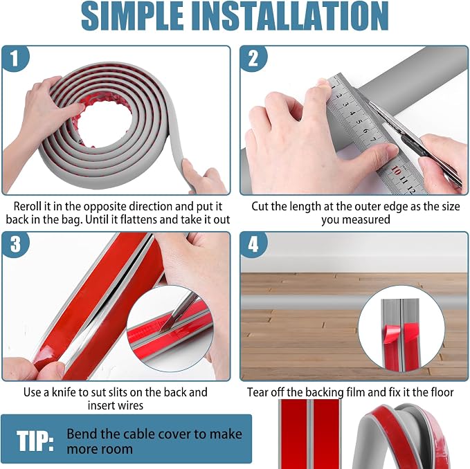 Floor Cord Covers for Wires 3.3FT Cable Hider Wire Cover Self Adhesive Cord - Image 5