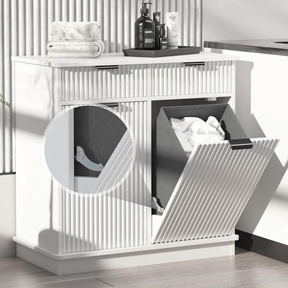 White Double Tilt Out Laundry Hamper Cabinet Laundry Basket Cabinet Hidden - Image 4