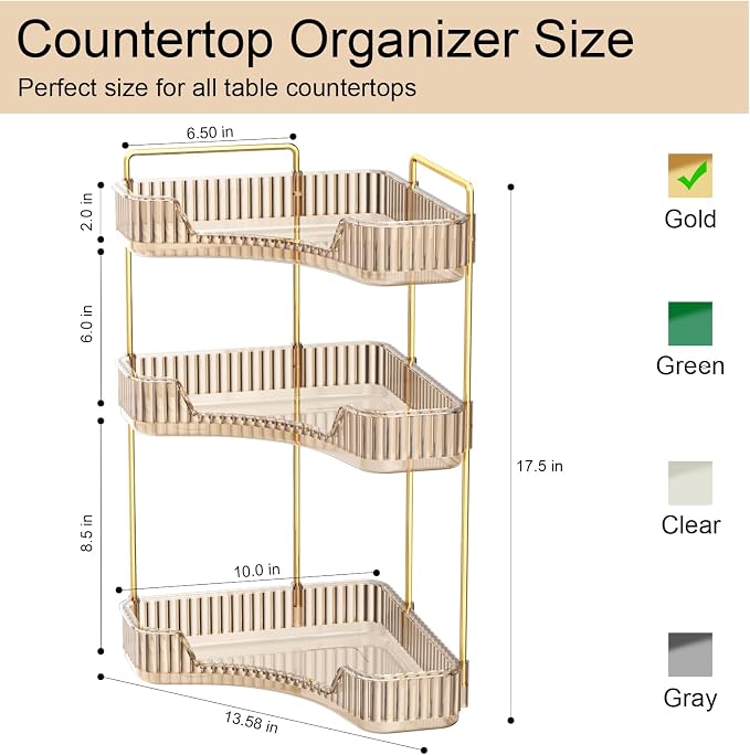 GTI 3-Tier Corner Bathroom Counter Organizer, Large Capacity Makeup Organizer - Image 3