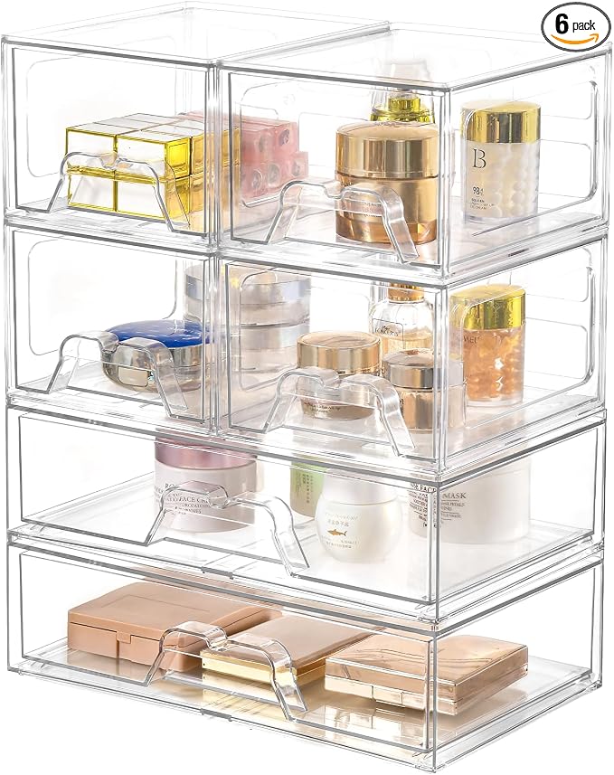 6 Pack Stackable Storage Drawers Clear Acrylic Organizer Makeup Bathroom by Stebopum