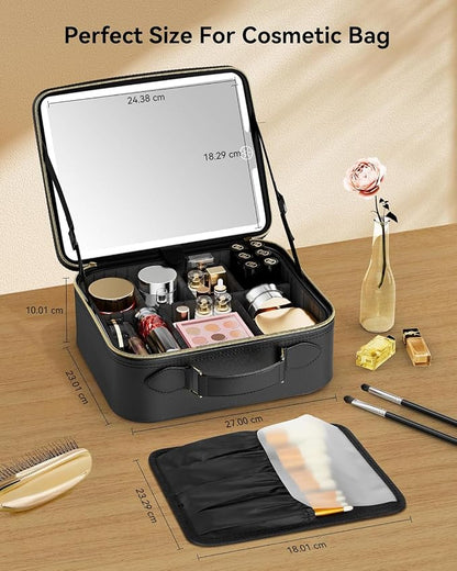 JUSRON Travel Makeup Bag With LED Mirror, Cosmetic Train Case with Light up - Image 5