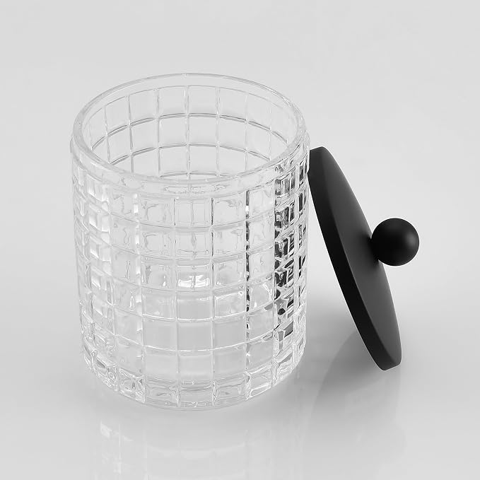 Glass Cotton Jar Holder Matte Black Lid, Elegant Bathroom Storage Canister - Image 3