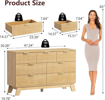 Fluted Dresser for Bedroom, 7 Drawer Dresser for Closet, Storage Cabinet and - Image 2