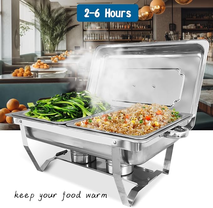 Chafing Dish for Buffet, 6 Pack Stainless Steel Chafing Servers Food Warmer Set - Image 4