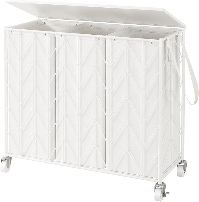 WOWLIVE Laundry Basket with Wheels, 142L Laundry Hamper 3 Section with Lid by WOWLIVE