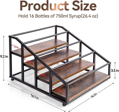 Coffee Syrup Organizer Rack, Liquor Bottle Display Shelf, 4 Tier 16 Syrup - Image 2