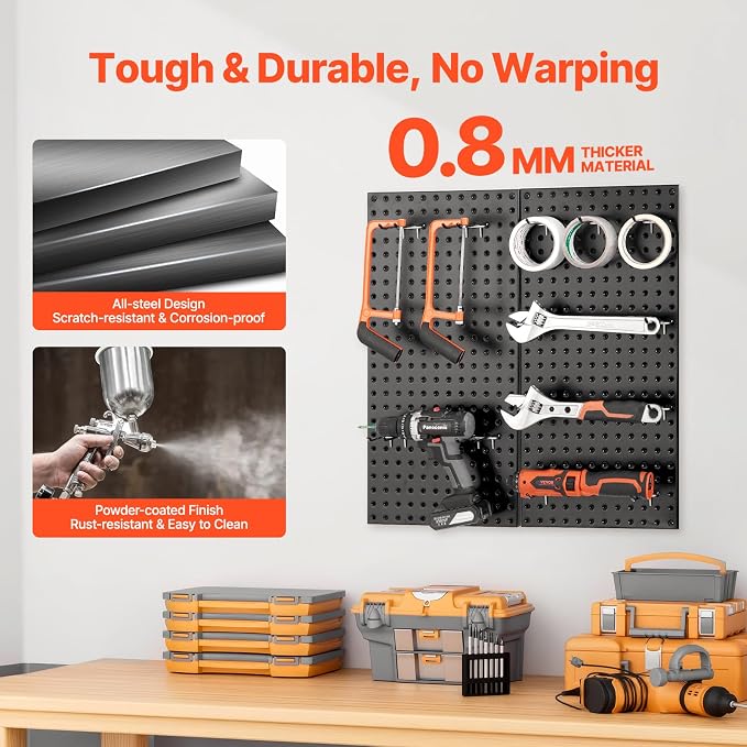 VEVOR Metal Pegboard Panels, 2 Panels, Heavy Duty Steel Peg Board Wall Organizer - Image 3