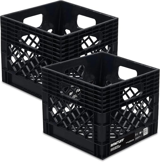 Ramtuff 2 Pack Storage Milk Crate, Durable Plastic Home Organizers, Stackable by Ramtuff