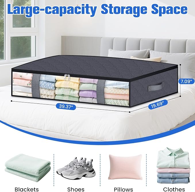 Under Bed Storage Containers, 4 Pack Blanket Storage Bags, Collapsible Storage - Image 2
