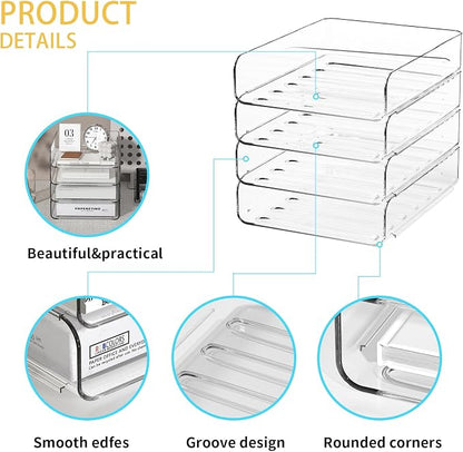 4-Tier Acrylic Paper Tray Organizer | Clear Stackable Desk Organizer - Image 3
