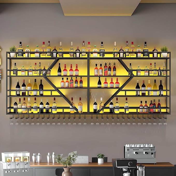 63in Large Wall Mounted Wine Rack 4 Tier Metal Wine Bottle Holder Modern by RAJYQODIS