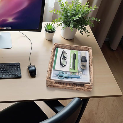 Water Hyacinth Letter Tray for A4 File Document Magazine Storage Basket Desk - Image 4