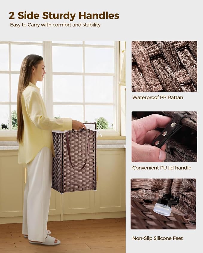 Greenstell Laundry Hamper with Wheels, No Install Needed, 90L Divided Handwoven - Image 7