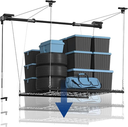 FLEXIMOUNTS Garage Lifting Metal Rack, 4x4 Ft Overhead Garage Storage Racks by FLEXIMOUNTS