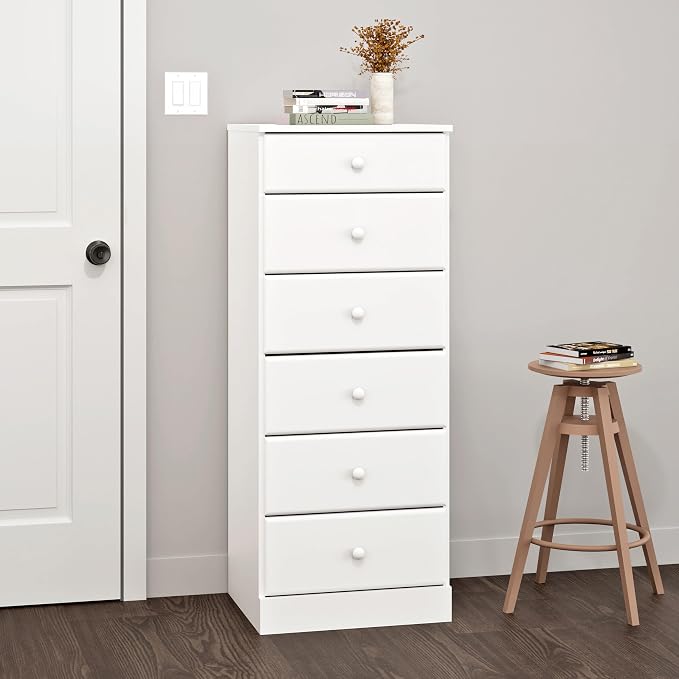 Prepac Astrid Tall White Dresser: 16.5"D x 19.75"W x 50"H, 6-Drawer Chest - Image 5