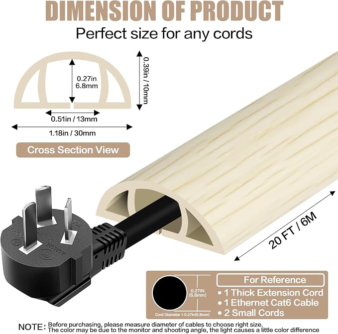 Floor Cord Cover Self Adhesive Cord Hider, 20FT Cable Management, Extension - Image 2