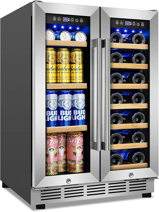 Wine and Beverage Refrigerator, 24 Inch Beverage Cooler Dual Zone by FoMup