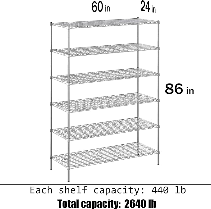 24" Deep x 60" Wide x 86" Height Wire Shelving Kit | 6-Tier | NSF Commercial - Image 3