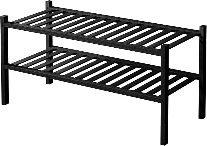 2 Tier Bamboo Shoe Rack for Closet Free Standing Wood Shoe Shelf for Entryway - Image 8