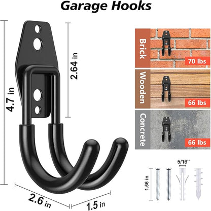 8 Pack 4.7x2.6 inch J Heavy Duty Garage Hooks, Solid Steel Wall Mount Hangers - Image 2