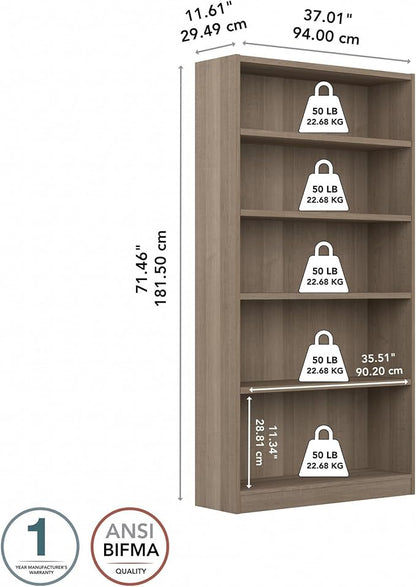 Bush Furniture Universal Tall 5 Shelf Bookcase in Ash Gray, Vertical Storage - Image 8