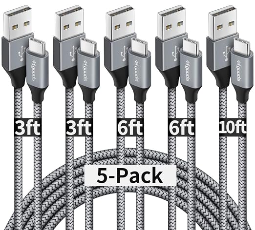 etguuds USB A to USB C Cable 5-Pack, Fast Charging Type C Charger Cord by etguuds