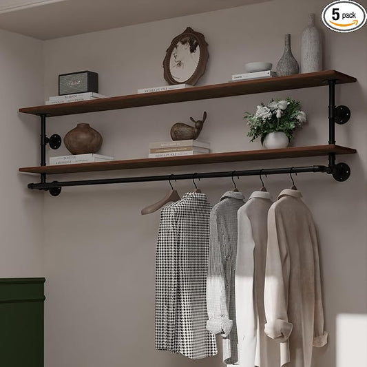 Clothes Rack 55in, 2-Tier Wall Mounted Garment Rack by INDUSTRIALSHELVESDESIGN