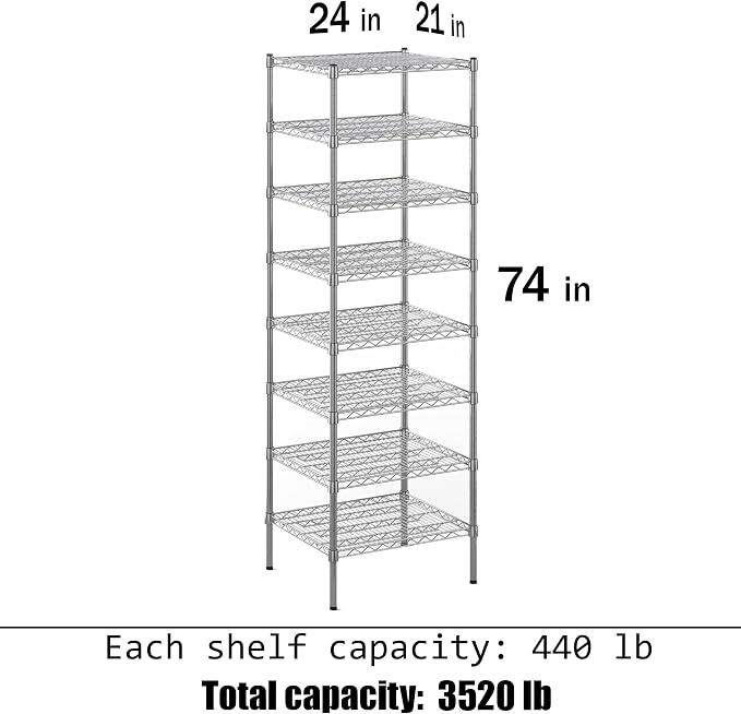 21" Deep x 24" Wide x 74" Height Wire Shelving Kit | 8-Tier | NSF Commercial - Image 3