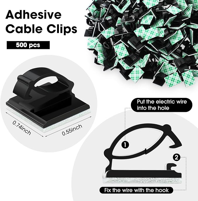 EBOOT 500 Pieces Adhesive Cable Clips Wire Clips Cable Wire Management Wire - Image 2
