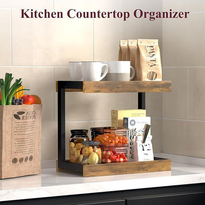 MARTY 2 Tier 15.75"x8.9" Large Countertop Shelf Organizer Spice Rack, Coffee - Image 6